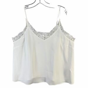 Halogen Lace Trim Cami Top Womens L White Lace Trim Feminine Flirty Coquette